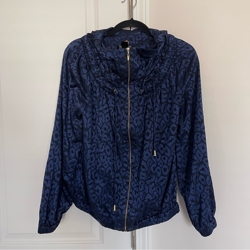ST. JOHN Blue Leopard Print Hooded Jacket